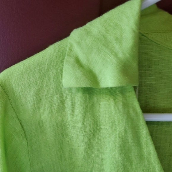 Zara Lime Green Relaxed Tie Front Blouse 100 Percent Linen Size Small - Picture 11 of 12